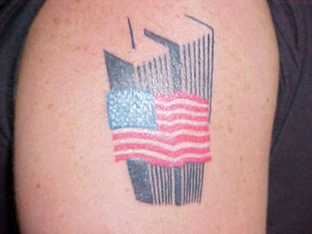 Tattoo of WTC and American Flag on Bob Rice's Arm