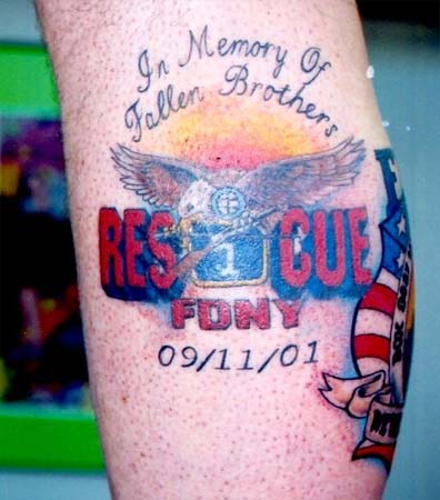 Awards received for this memorial tattoo.  "Rescue 1" 2nd Place, Best Memorial, 2004 Colorado Colorfest, Longmont CO