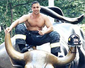 Robert riding the bull downtown Manhattan