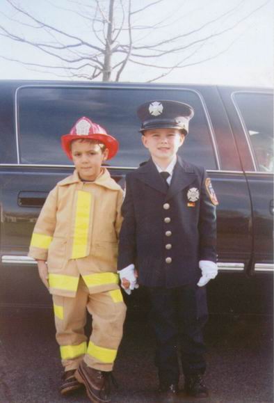 Christopher, nephew of firefighter Ronnie Gies (pictured in Bunker Gear) and Matthew, son of Firefighter Matt Neary