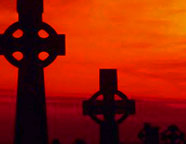 Irish Tribute Celtic Crosses with reddish orange horizon