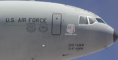 Airforce plane with paramedic sticker with Carlos' badge number